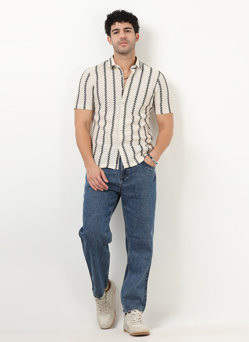 DUNE Jacquard Chevron Shirt Off White Black