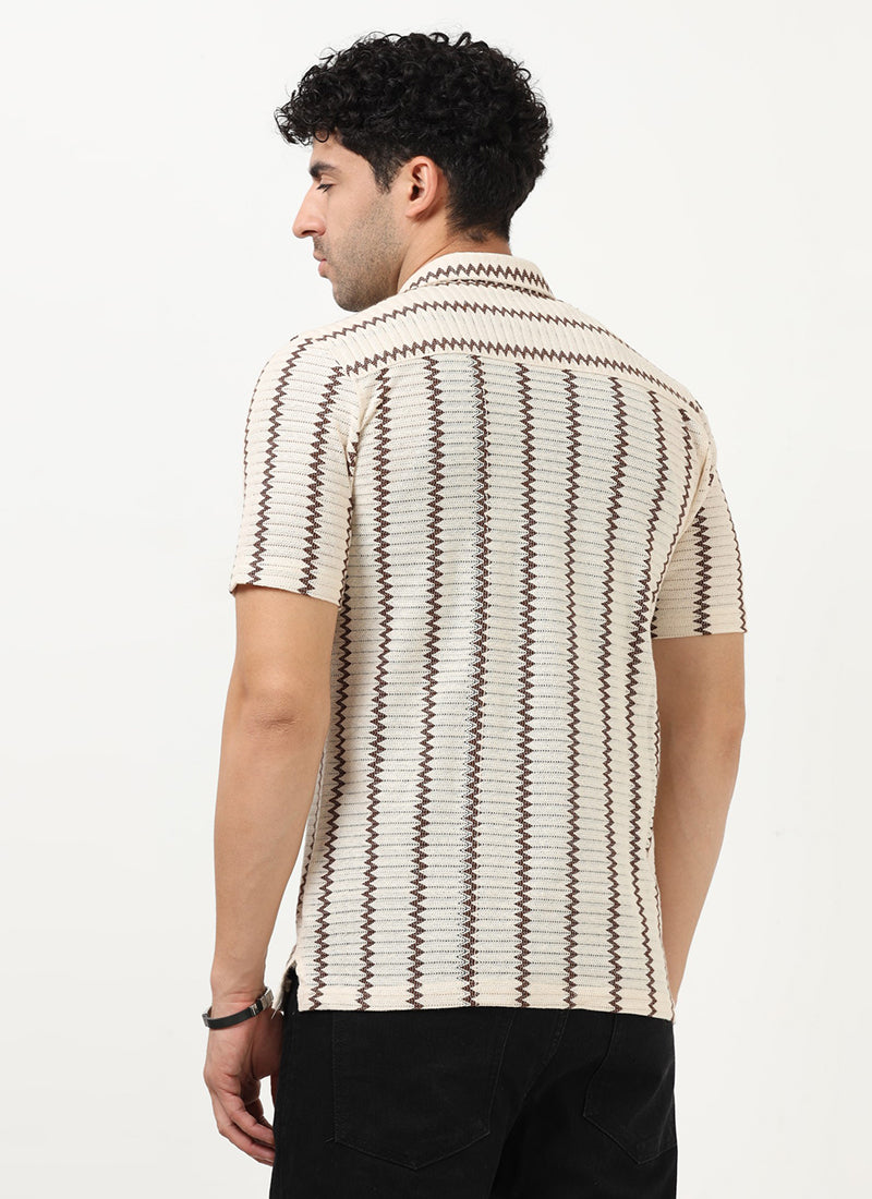DUNE Jacquard Chevron Shirt Off White Brown-Back View