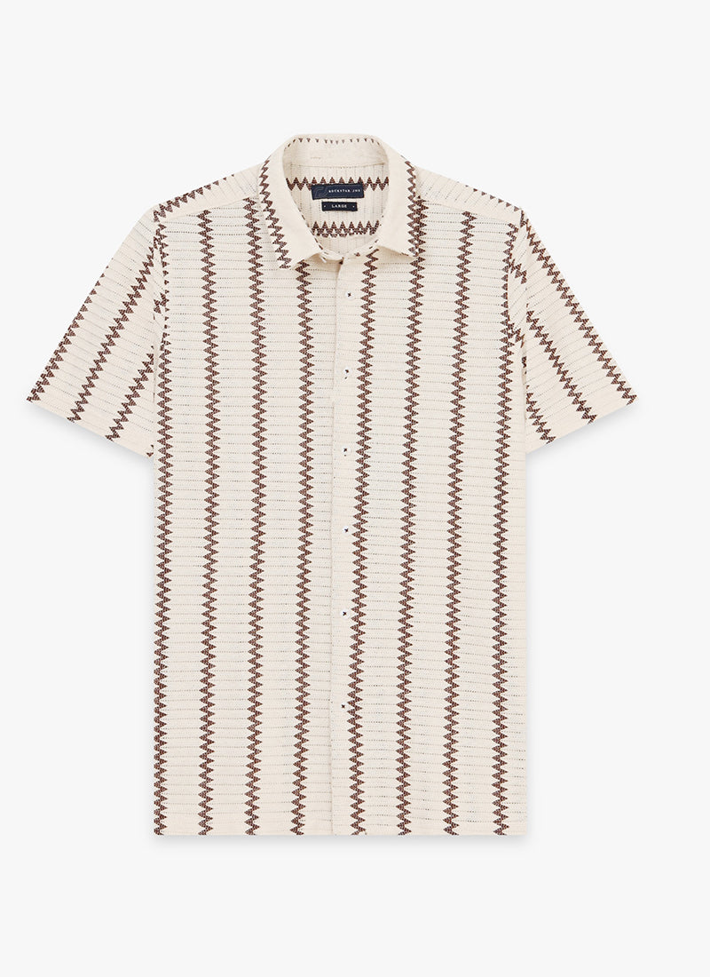 DUNE Jacquard Chevron Shirt Off White Brown-Flatlay Front View