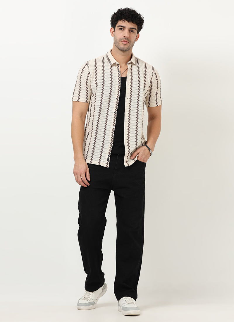 DUNE Jacquard Chevron Shirt Off White Brown-Model View
