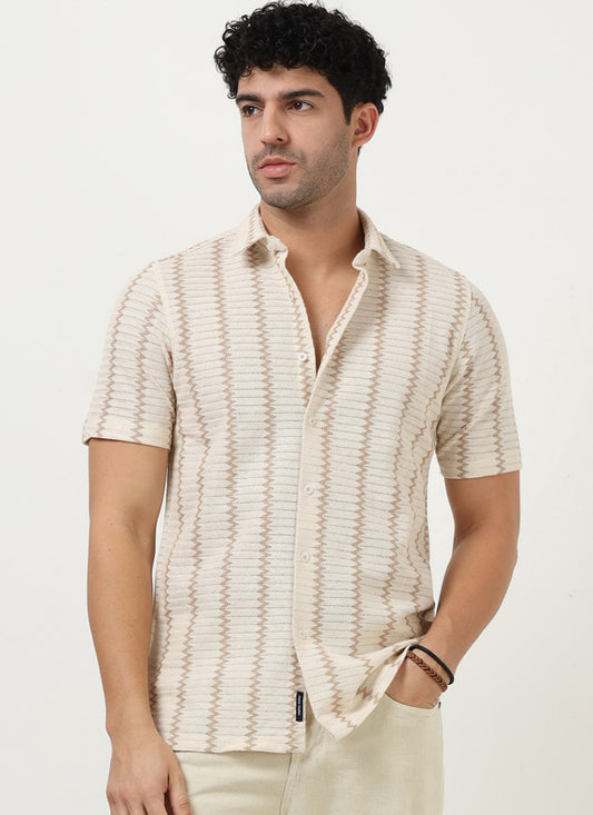 DUNE Jacquard Chevron Shirt Off White Sand-Front View