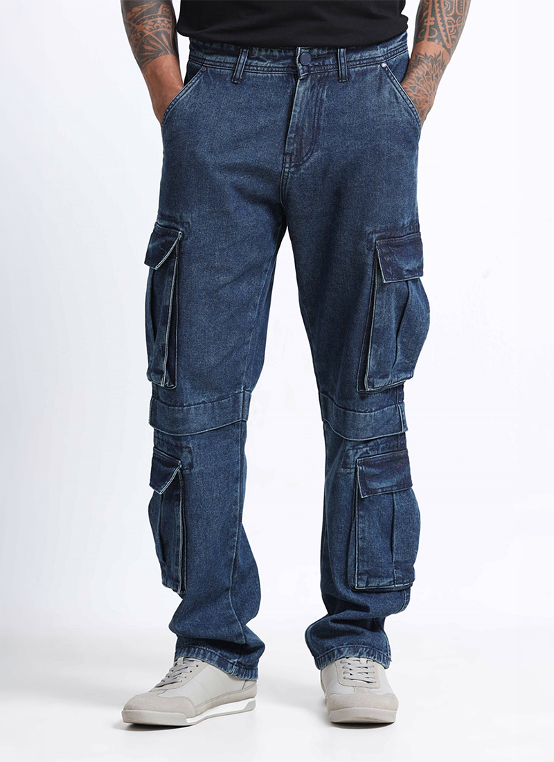 dark blue cargo jeans for men