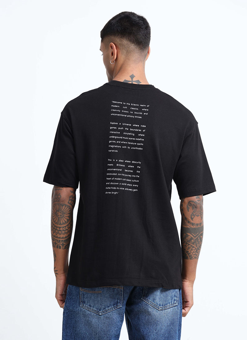 ECLECTIC REALM Oversized Cotton Printed T-Shirt Black - Back View