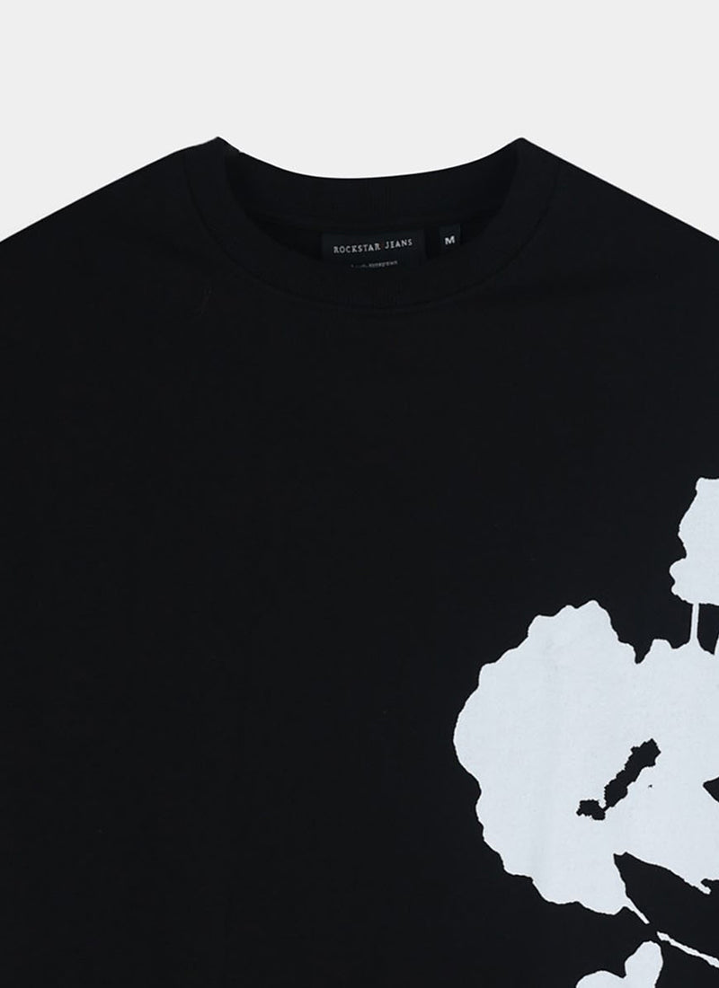 ECLECTIC REALM Oversized Cotton Printed T-Shirt Black - floral printed details view