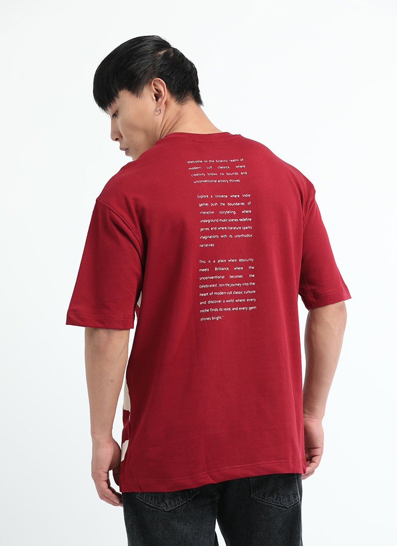 ECLECTIC REALM Oversized Cotton Printed T-Shirt Carmine Red - Back View
