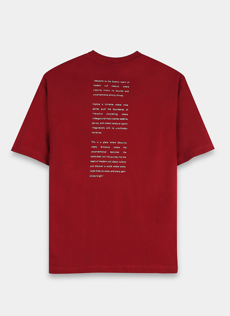 ECLECTIC REALM Oversized Cotton Printed T-Shirt Carmine Red - Flatlay Back View
