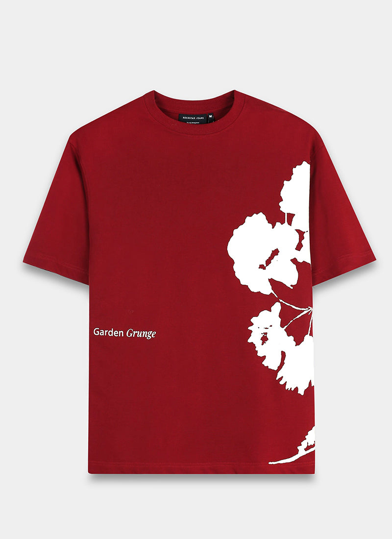 ECLECTIC REALM Oversized Cotton Printed T-Shirt Carmine Red - Flatlay Front View