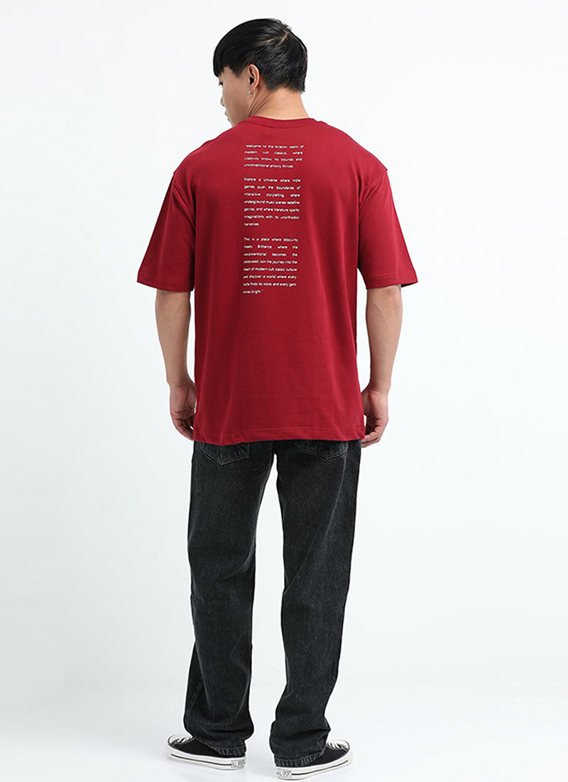 ECLECTIC REALM Oversized Cotton Printed T-Shirt Carmine Red - Model Full Back View