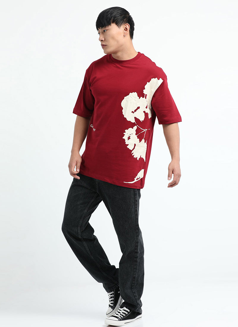 ECLECTIC REALM Oversized Cotton Printed T-Shirt Carmine Red - Model  View