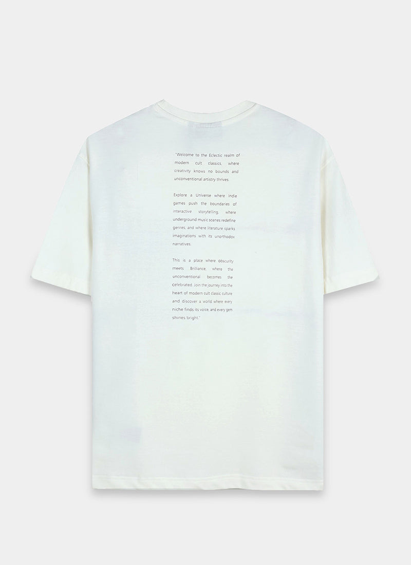 ECLECTIC REALM Oversized Cotton Printed T-Shirt Ecru White Flatlay Back View