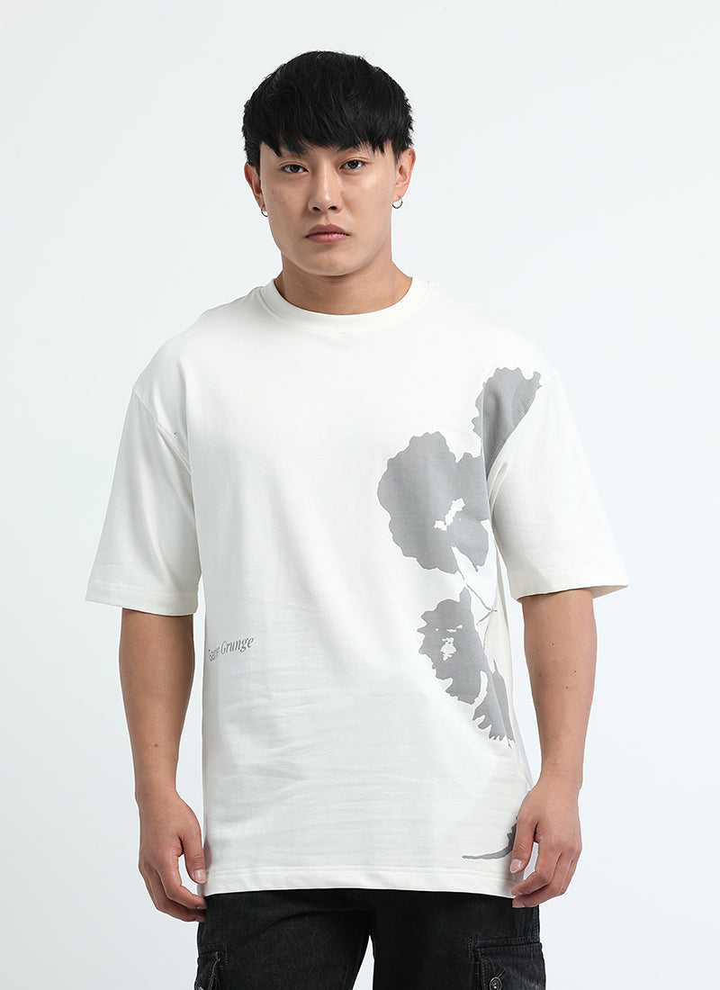 ECLECTIC REALM Oversized Cotton Printed T-Shirt Ecru White - Front Image