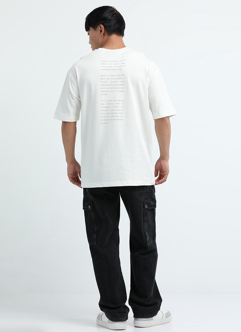 ECLECTIC REALM Oversized Cotton Printed T-Shirt Ecru White - Model Back View