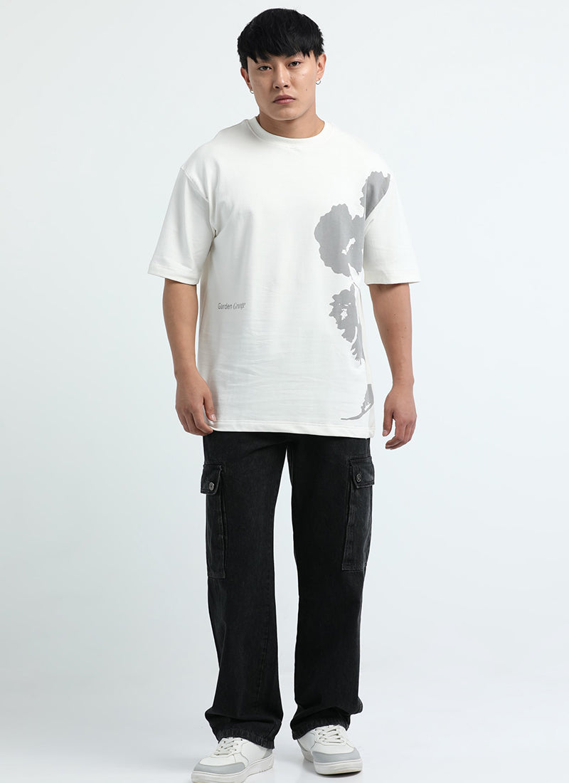 ECLECTIC REALM Oversized Cotton Printed T-Shirt Ecru White - Model View