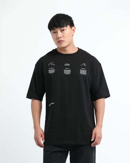 BALANCE OF THOUGHT Relaxed Fit Cotton Printed T-Shirt Black