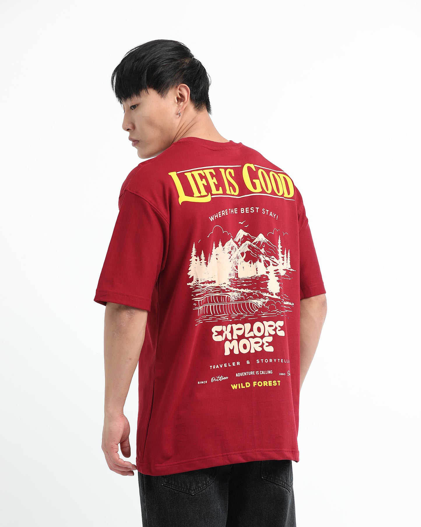 ADVENTURE CALLING MAROON TEE - Oversized fit