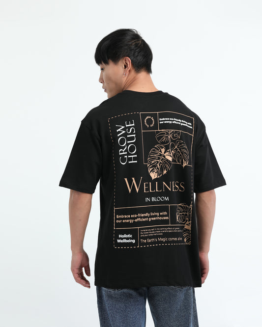 WELLNESS IN BLOOM Relaxed Fit Cotton Printed T-Shirt Black Anthracite