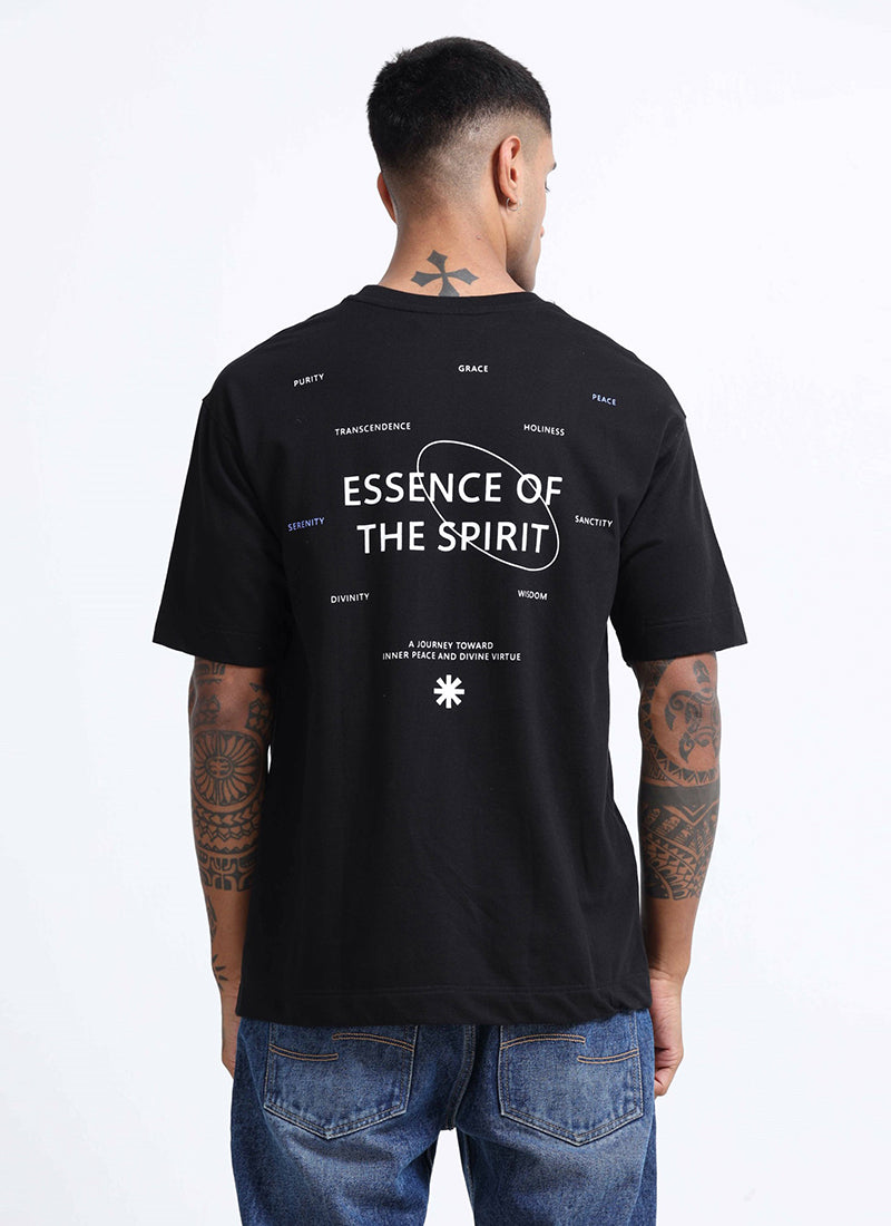 ESSENCE OF SPIRIT Oversized Cotton Printed T-Shirt Black - Back View
