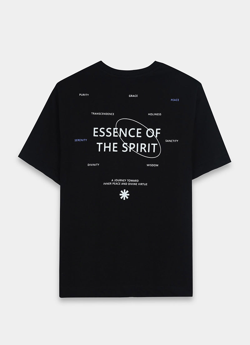 ESSENCE OF SPIRIT Oversized Cotton Printed T-Shirt Black - Flatlay Back View