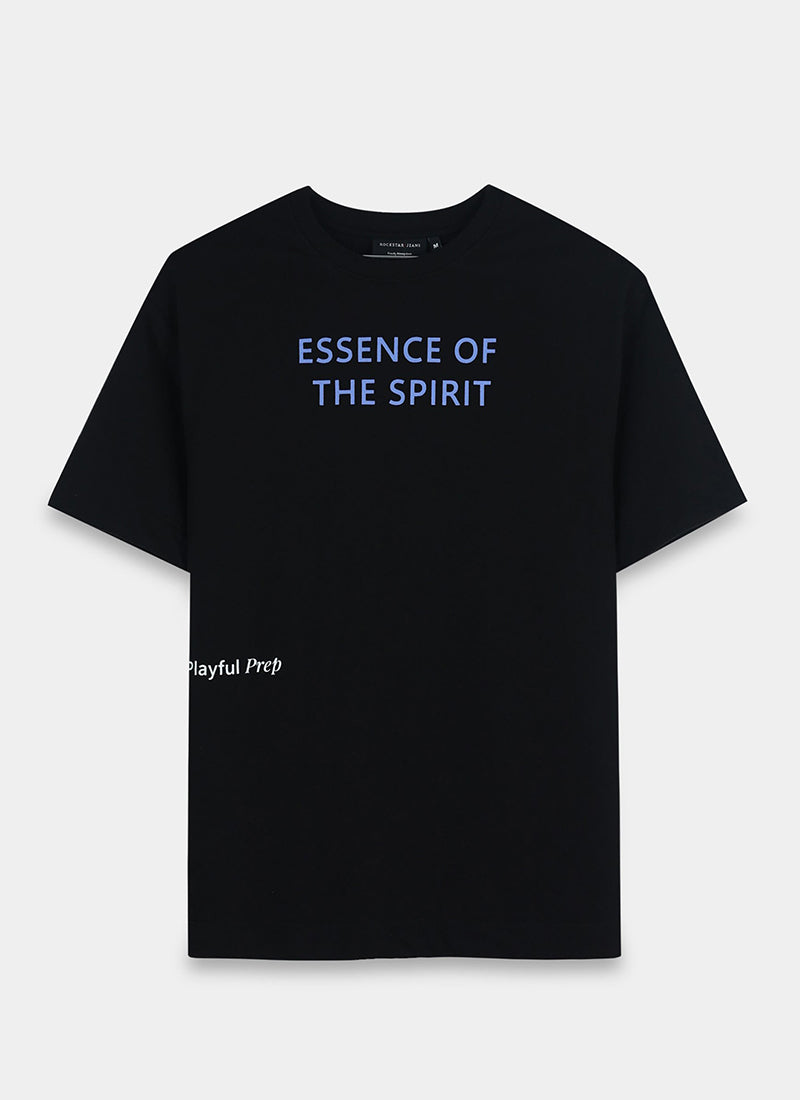 ESSENCE OF SPIRIT Oversized Cotton Printed T-Shirt Black - Flatlay Front Image