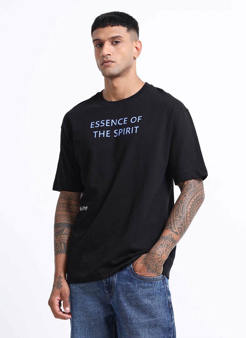 ESSENCE OF SPIRIT Oversized Cotton Printed T-Shirt Black - Front View