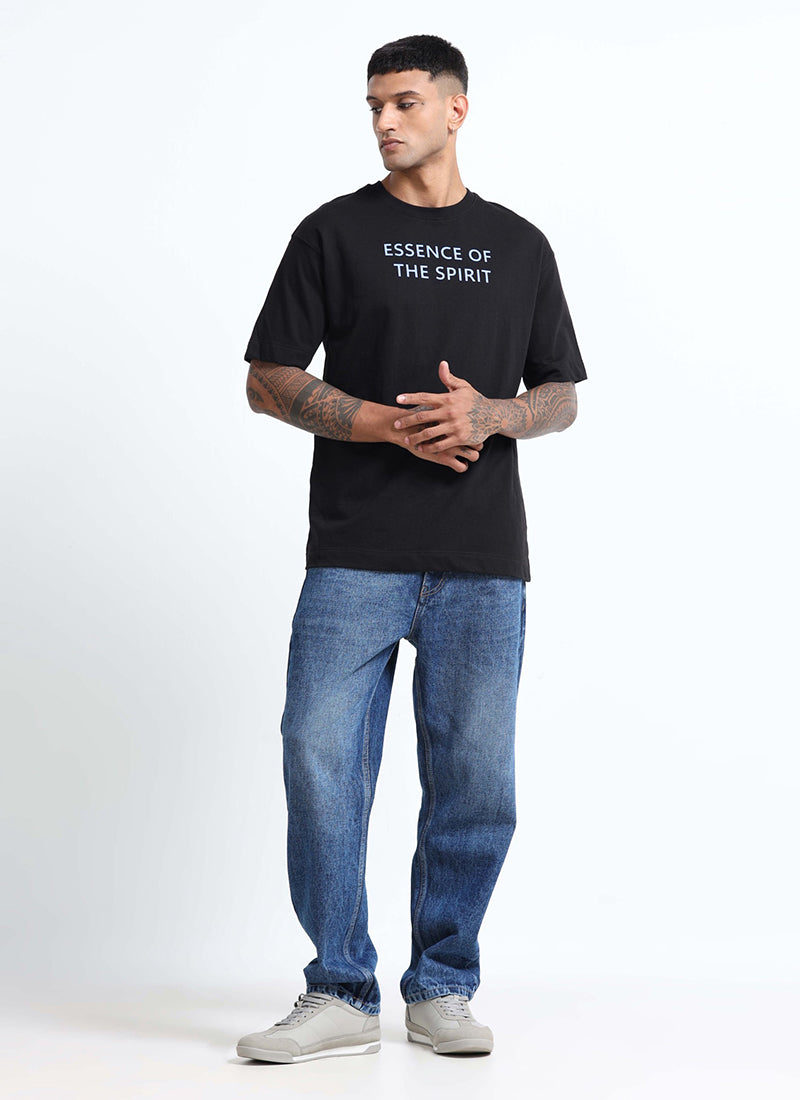 ESSENCE OF SPIRIT Oversized Cotton Printed T-Shirt Black - Matching Pant