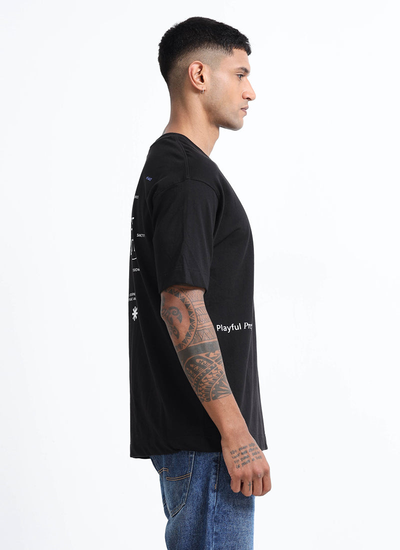 ESSENCE OF SPIRIT Oversized Cotton Printed T-Shirt Black - Side View