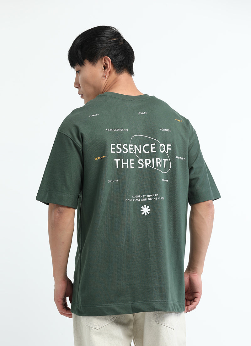 ESSENCE OF SPIRIT Oversized Cotton Printed T-Shirt Bottle Green - Back Prints