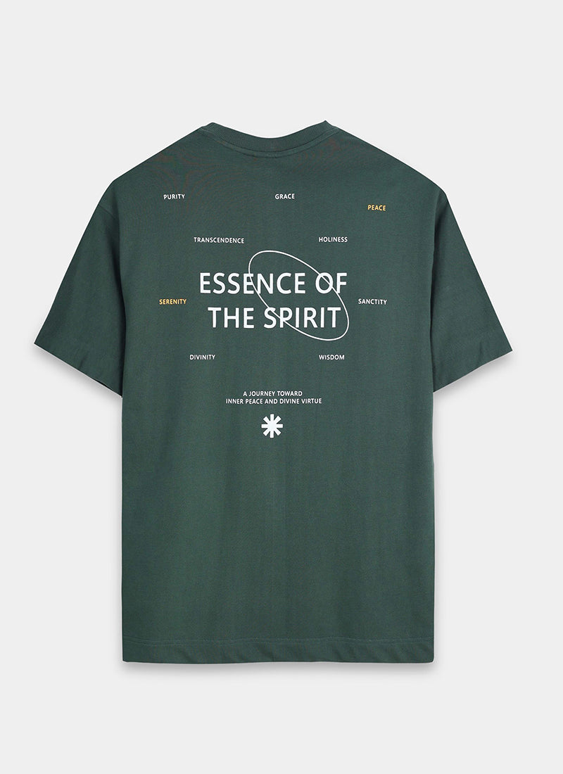 ESSENCE OF SPIRIT Oversized Cotton Printed T-Shirt Bottle Green - Flatlay Back View