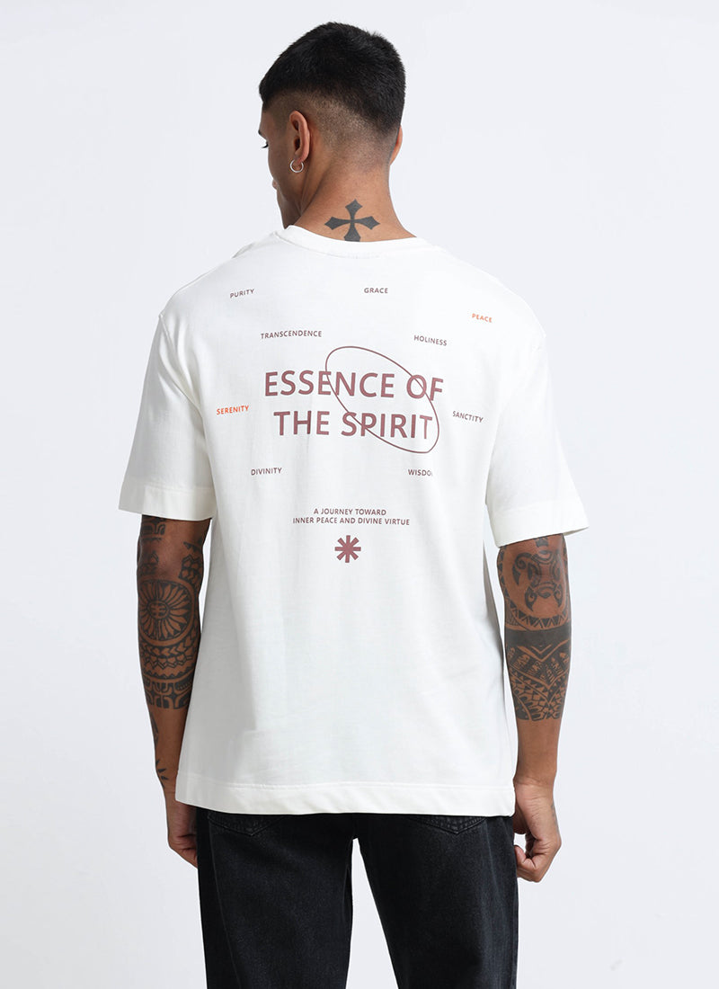 ESSENCE OF SPIRIT Oversized Cotton Printed T-Shirt Off White - Back View