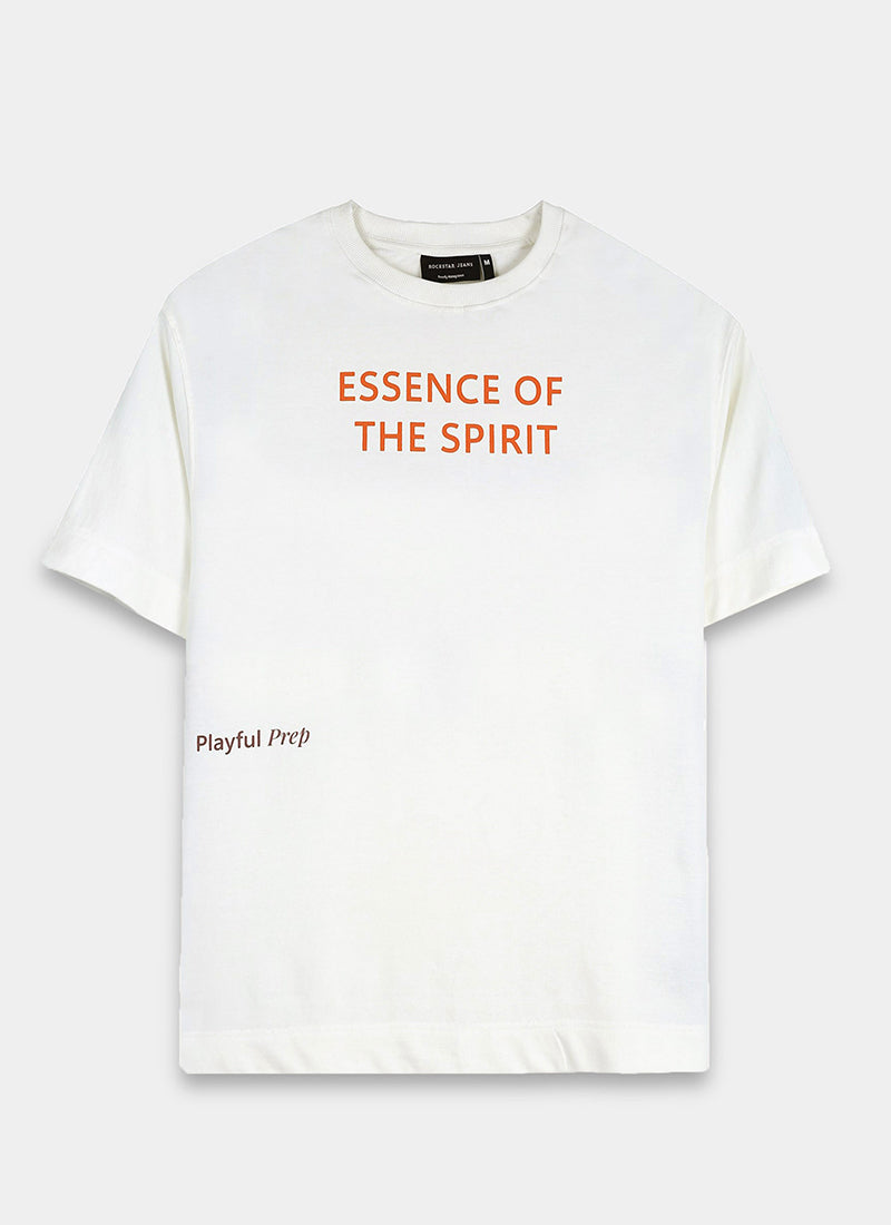 ESSENCE OF SPIRIT Oversized Cotton Printed T-Shirt Off White - Flatlay Front Image