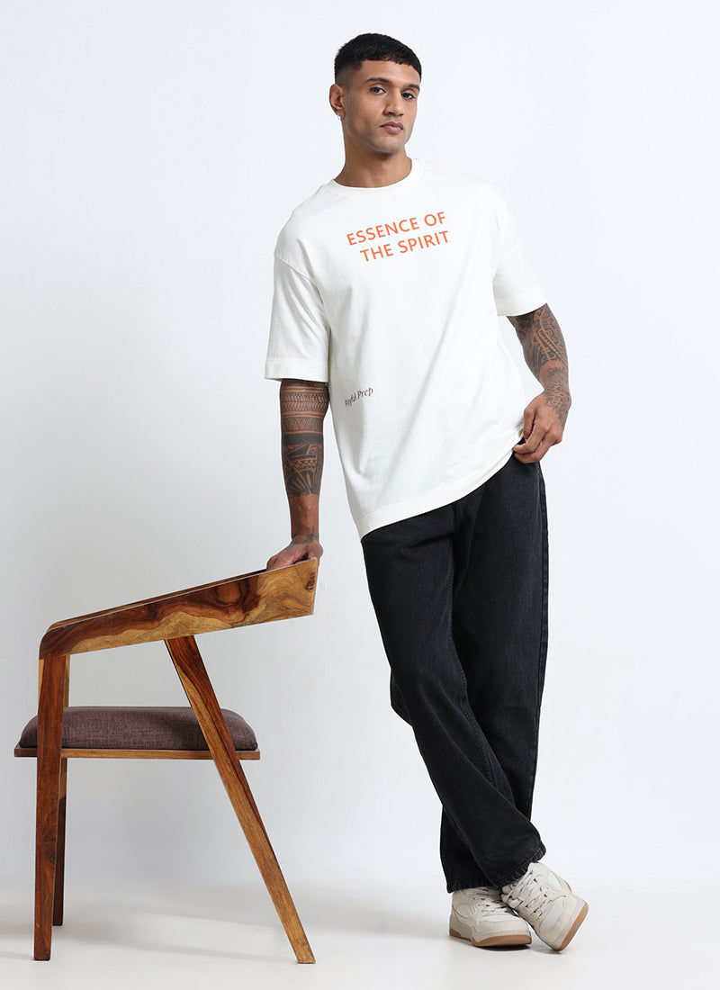ESSENCE OF SPIRIT Oversized Cotton Printed T-Shirt Off White - Matching Jeans