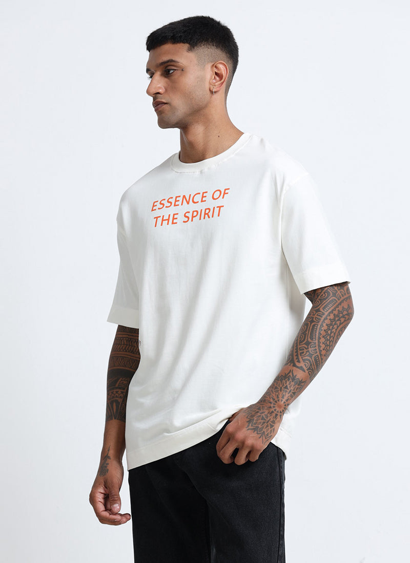 ESSENCE OF SPIRIT Oversized Cotton Printed T-Shirt Off White - Side View