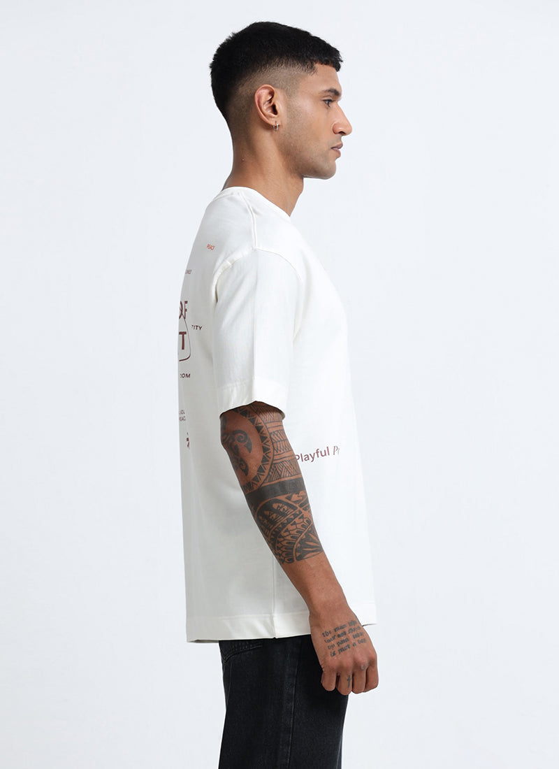 ESSENCE OF SPIRIT Oversized Cotton Printed T-Shirt Off White - Side View Image