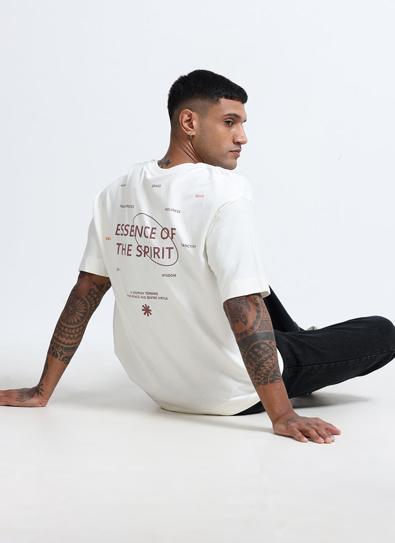 ESSENCE OF SPIRIT Oversized Cotton Printed T-Shirt Off White - Sitting Poss