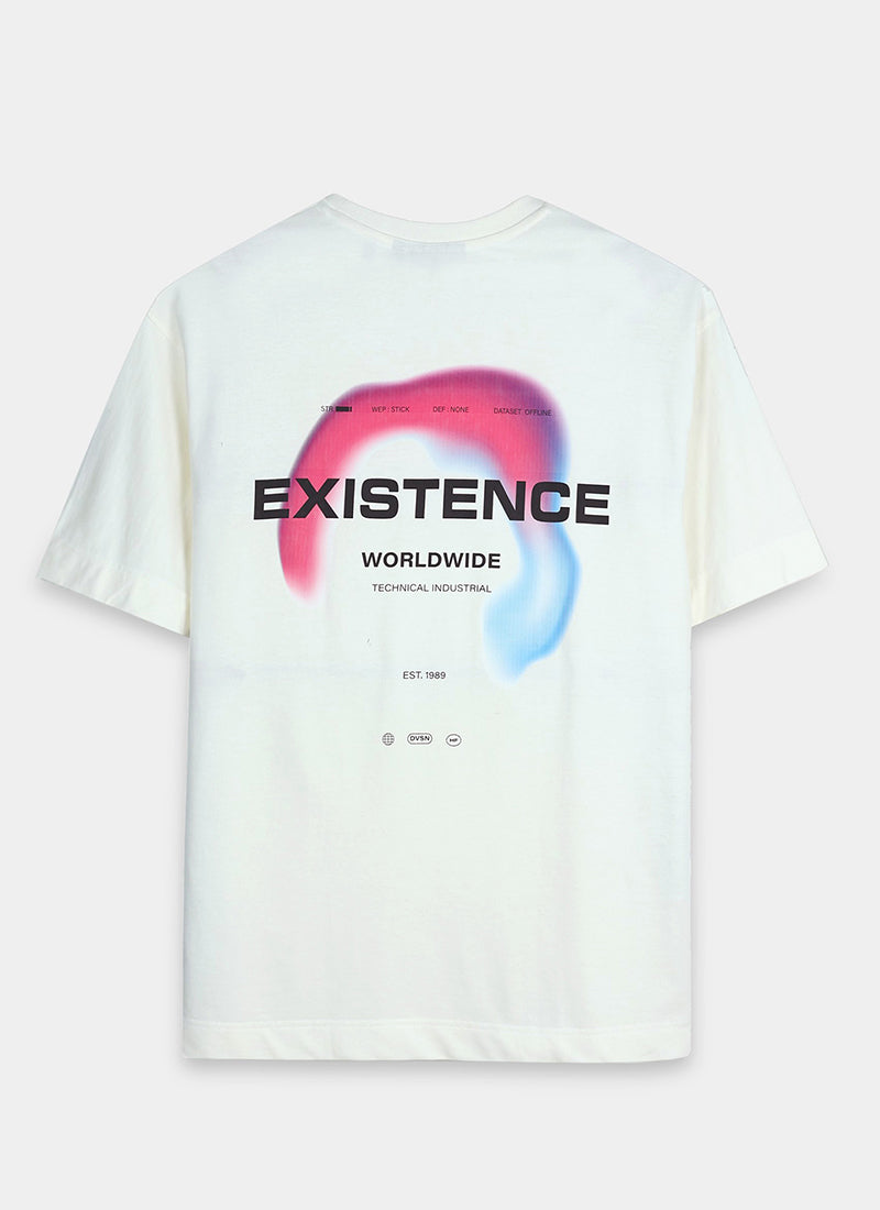 EXISTENCE REALM Oversized Cotton Printed T-Shirt Classic White - Flatlay Back Image