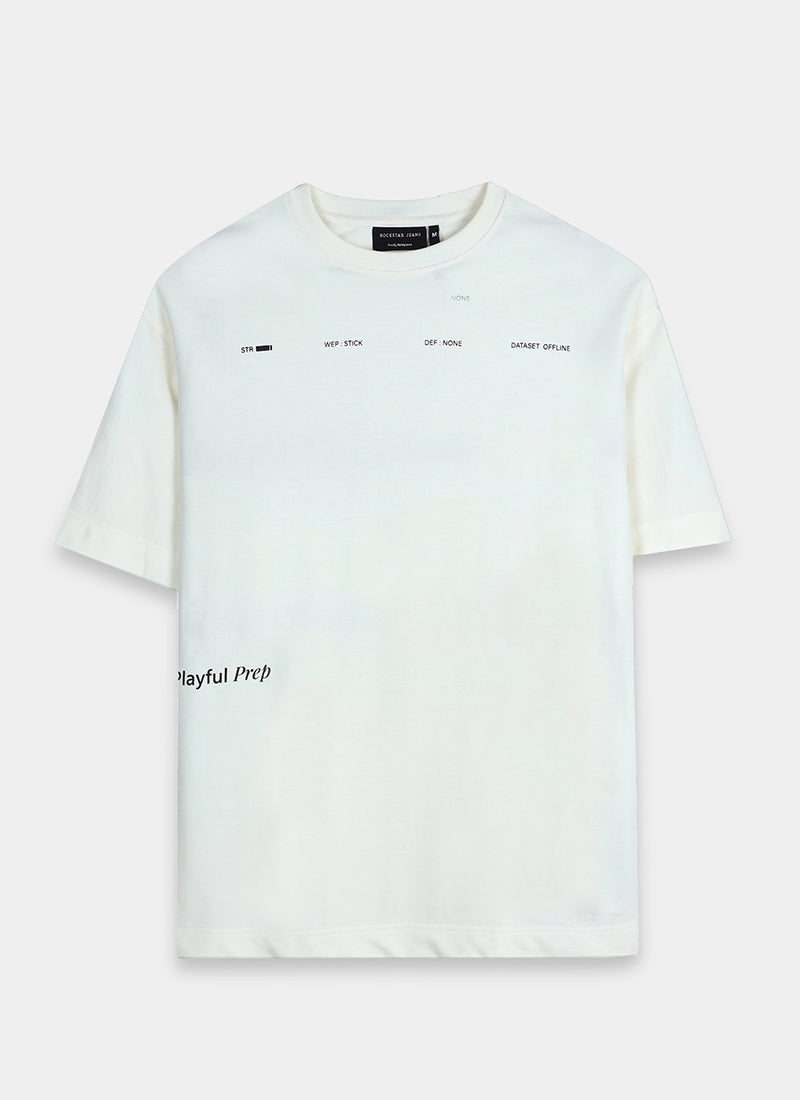 EXISTENCE REALM Oversized Cotton Printed T-Shirt Classic White - Flatlay Front View