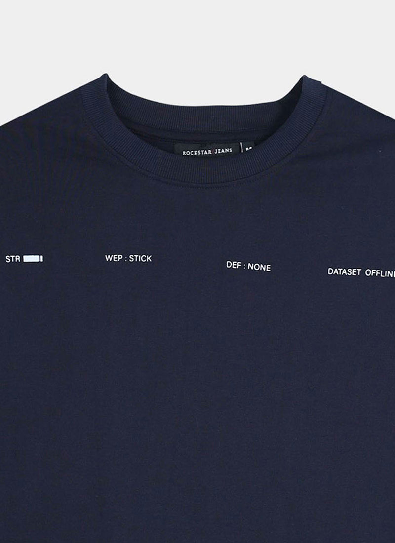 EXISTENCE REALM Oversized Cotton Printed T-Shirt Navy Blue - Details Image