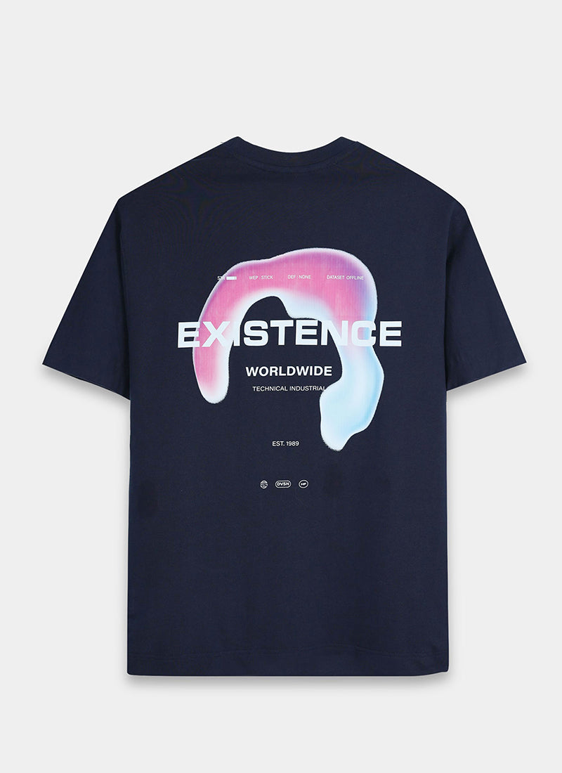 EXISTENCE REALM Oversized Cotton Printed T-Shirt Navy Blue - Flatlay Back View