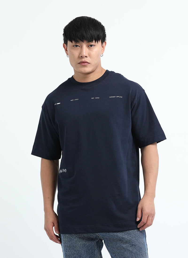 EXISTENCE REALM Oversized Cotton Printed T-Shirt Navy Blue - Worldwide Prints