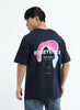 EXISTENCE REALM Oversized Cotton Printed T-Shirt Navy Blue