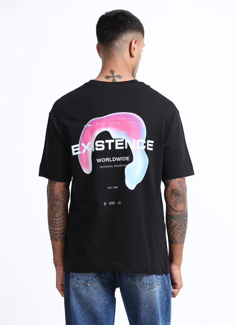 EXISTENCE REALM Oversized Cotton Printed T-Shirt Raven Black - Back View