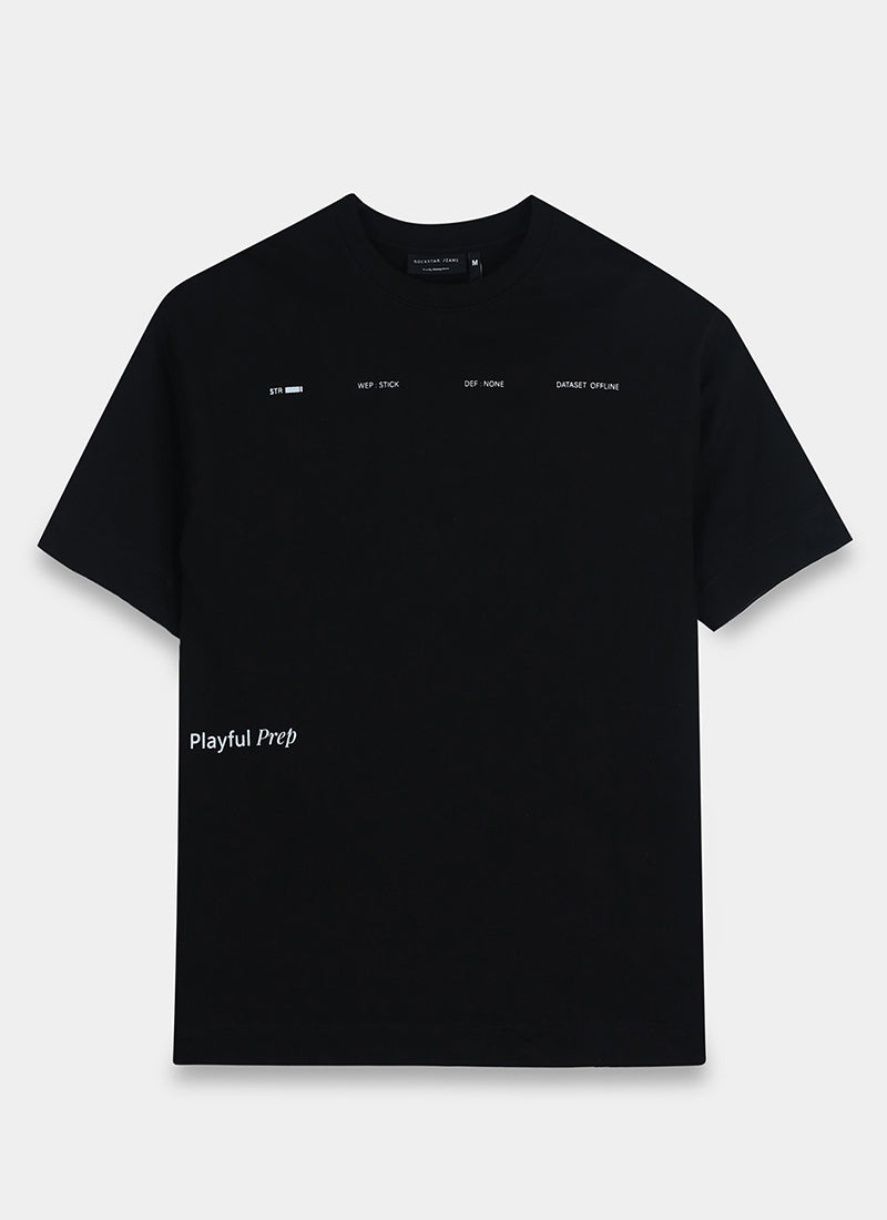 EXISTENCE REALM Oversized Cotton Printed T-Shirt Raven Black - Flatlay Front View