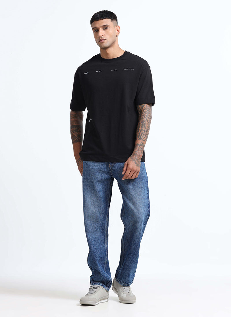 EXISTENCE REALM Oversized Cotton Printed T-Shirt Raven Black - Full View