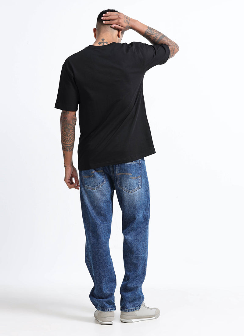 mid blue straight fit jeans