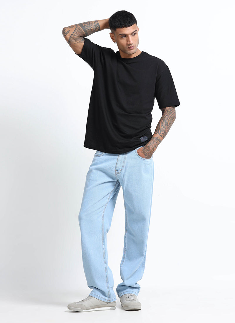 wash blue straight fit jeans