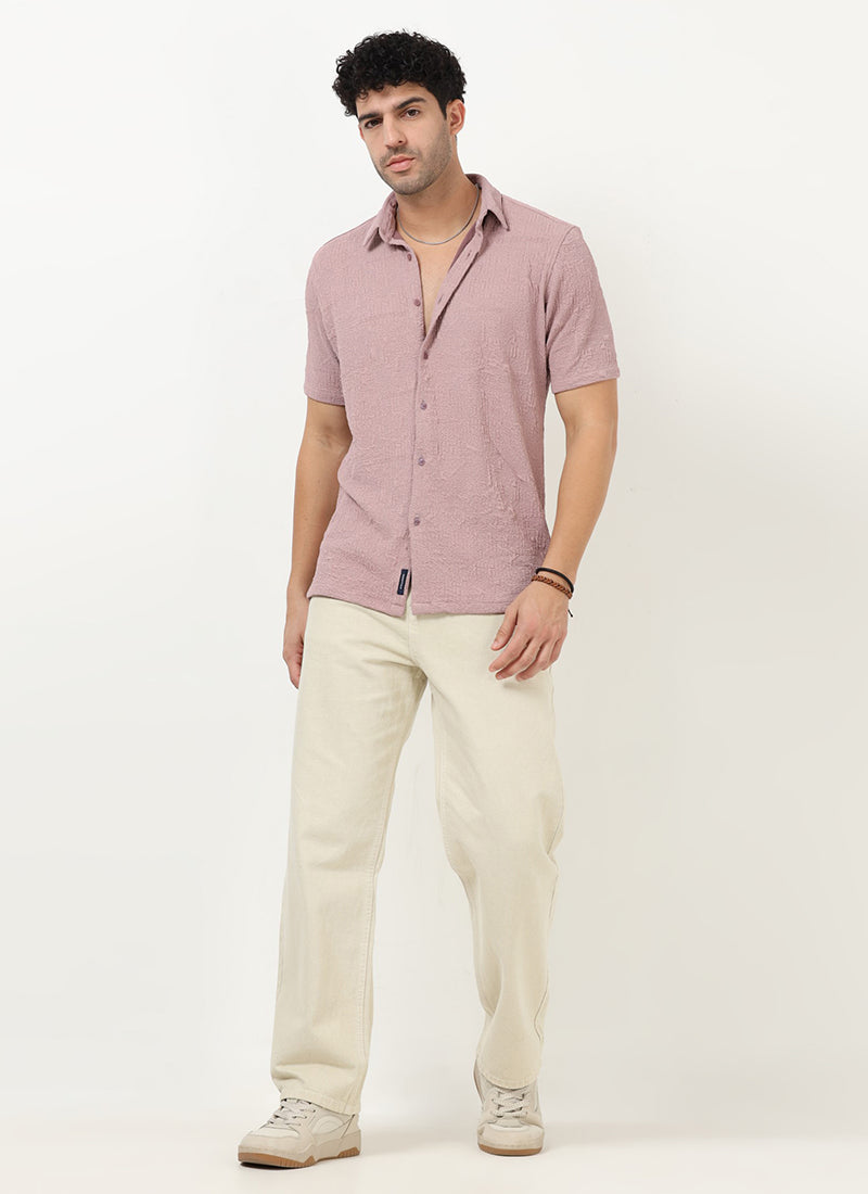 FOAM Regular Fit Crinkle Textured Shirt Blush Mauve -Model Front View