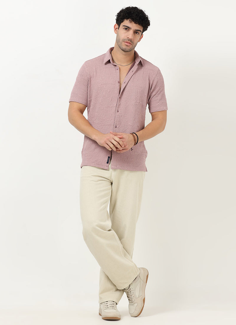 FOAM Regular Fit Crinkle Textured Shirt Blush Mauve -Model View