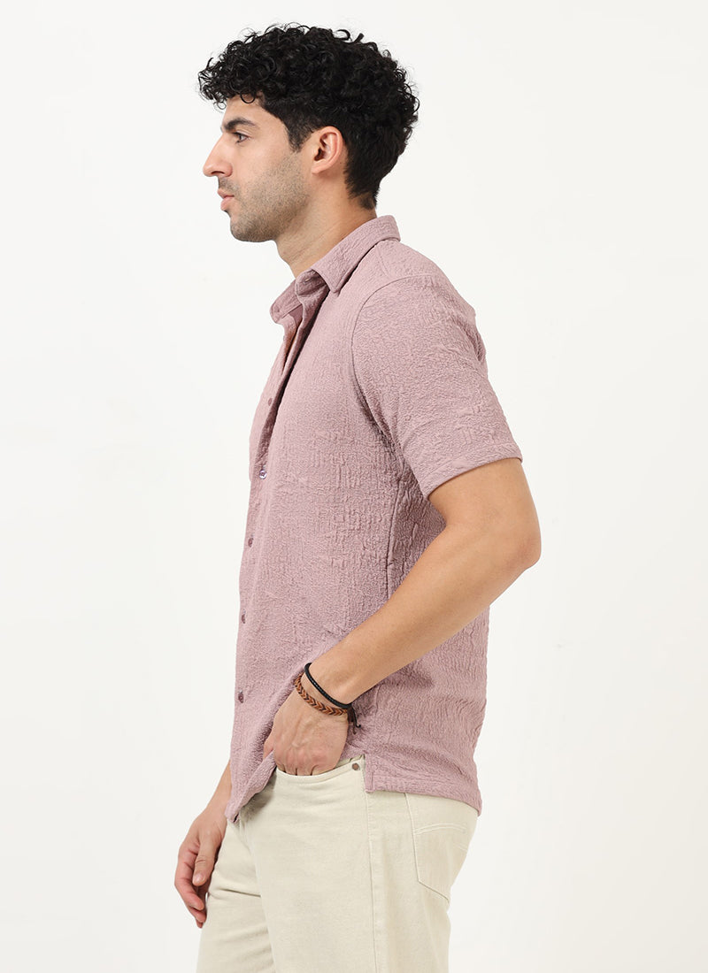 FOAM Regular Fit Crinkle Textured Shirt Blush Mauve -Model side View