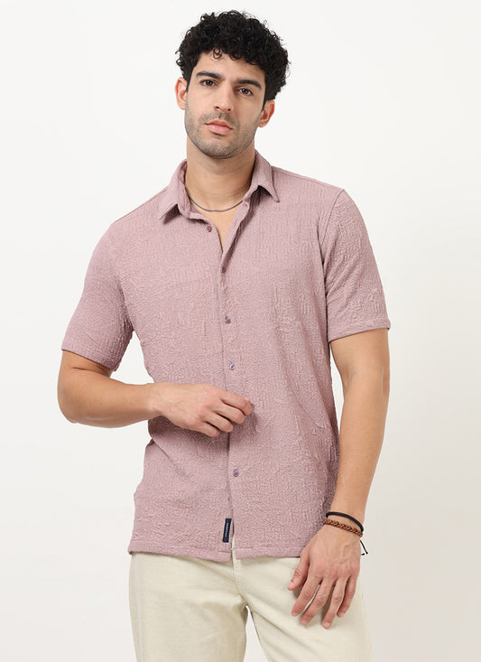 FOAM Regular Fit Crinkle Textured Shirt Blush Mauve Front View