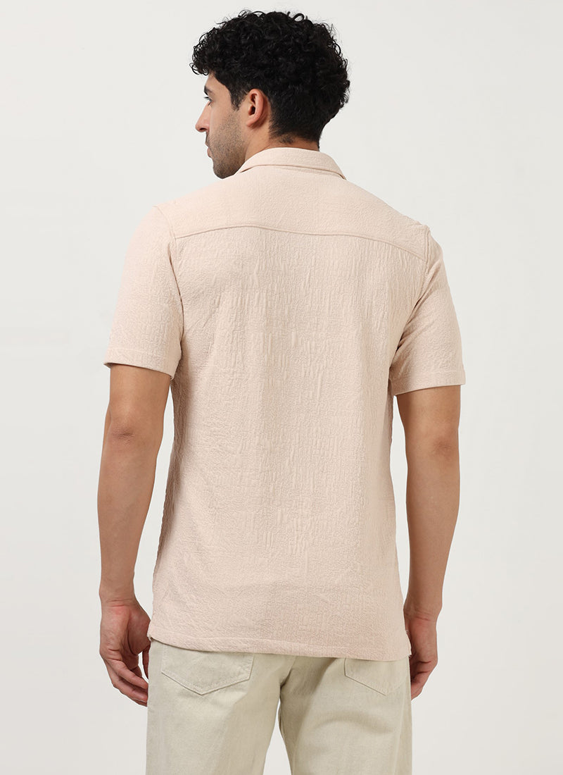 FOAM Regular Fit Crinkle Textured Shirt Ecru-Back View